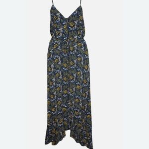 Floral Maxi Dress in Blue and Yellow M